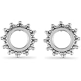 Boma Jewelry Sterling Silver Bohemian Balinese Beaded Texture Open Circle Sun Stud Earrings