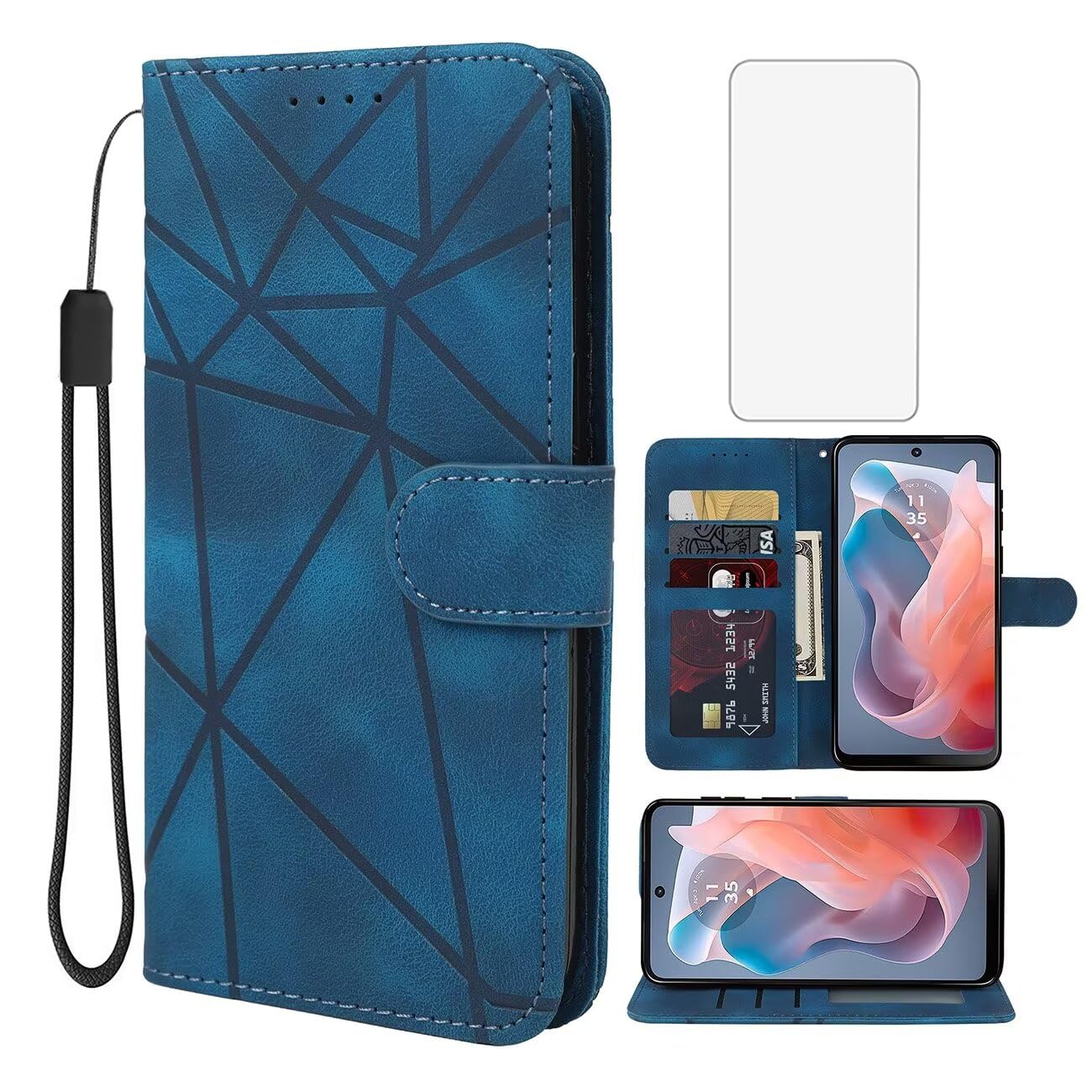 Wanyuexes Case for Moto G Play 2024 4G Case, Moto G Play Gen 3 Wallet Case with Tempered Glass Screen Protector, Leather Flip Credit Card Holder Stand Phone Cover for Motorola Moto G Play 2024 4G Blue — image 1