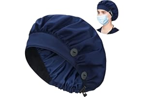ABAMERICA Bouffant Caps with Button and Sweatband, Adjustable Scrub Caps for Women Men, One Size Multi Color