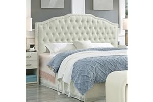 24KF Upholstered Button Tufted King Size Headboard with Nailhead Trim, Elegant Boucle Fabric California King headboard, 6031-K-Boucle-Beige