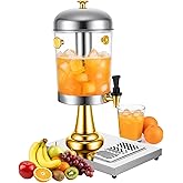 WELKOR 2.11 Gallon Beverage Dispenser,Gold Stainless Steel Juice Drink Dispensers with Ice Core, Leak-proof Spigot and Detachable Drip Tray for Parties, Weddings & Outdoor (gold,2.11 Gallon)