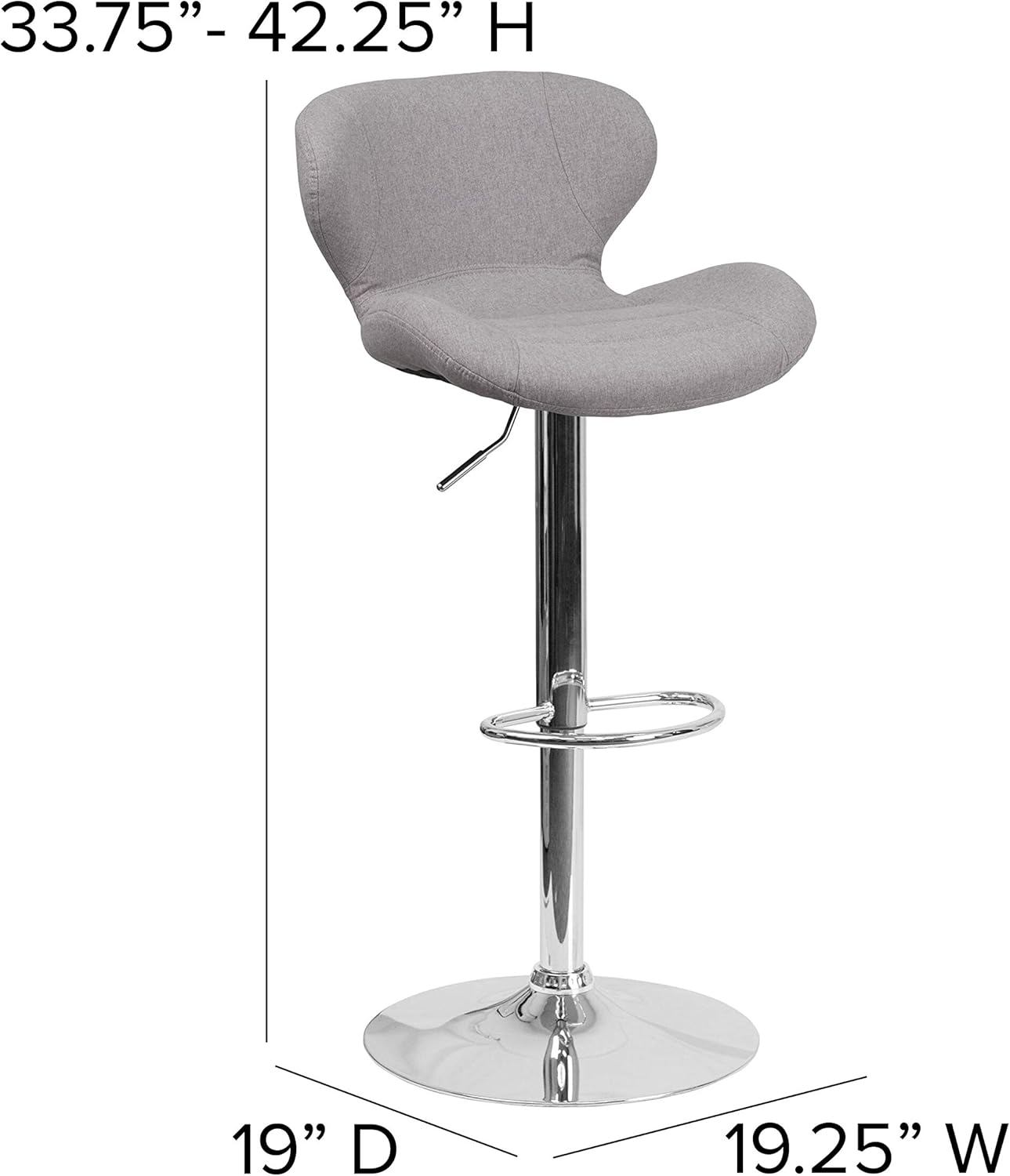 Flash Furniture 2 Pack Contemporary Gray Fabric Adjustable Height Barstool with Curved Back and Chrome Base: Furniture & Decor