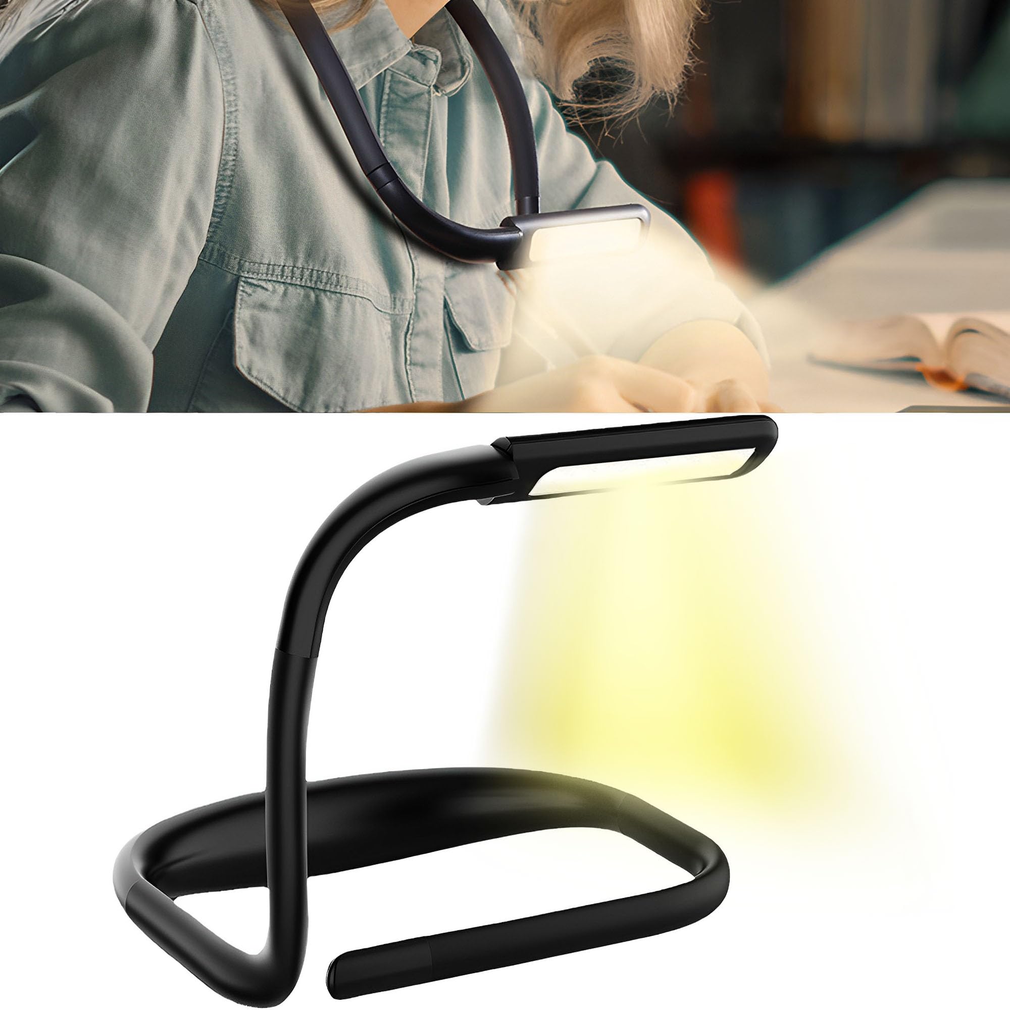 WYFCR Neck Reading Light, Table Lamp, Silicone Hose, 4000K Lighting, 3 Color Eye Protection, Rechargeable Book Light for Reading in Bed at Night Crafting Book Lovers Readers Women Men Children Gifts