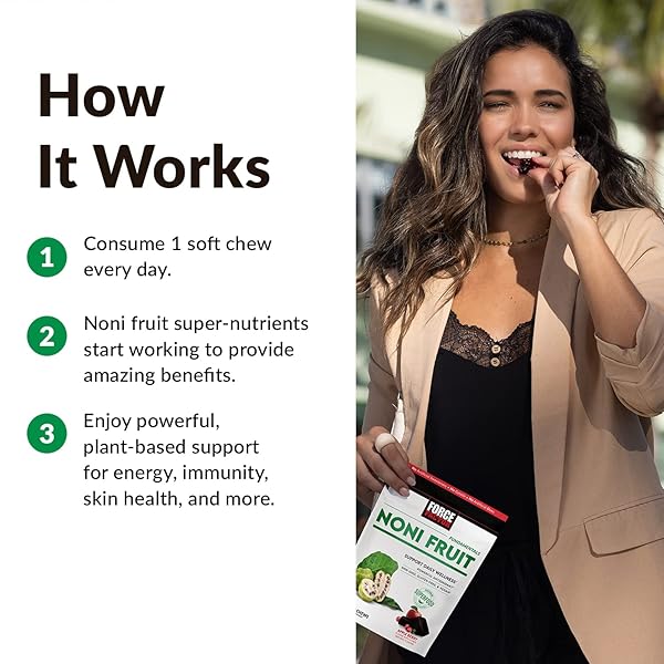 FORCE FACTOR NONI FRUIT CHEWS FOR IMMUNITY AND SKIN HEALTH SUPPORT, NONI JUICE SUPPLEMENT, PLANT-BASED ANTIOXIDANT SUPERFOOD CHEWS, GLUTEN-FREE, & VEGAN, APPLE BERRY FLAVOR, 30 SOFT CHEWS