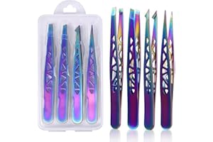 Professional Stainless Steel Tweezers Set, 4 Pieces, Purple, for Eyebrows and Hair Removal