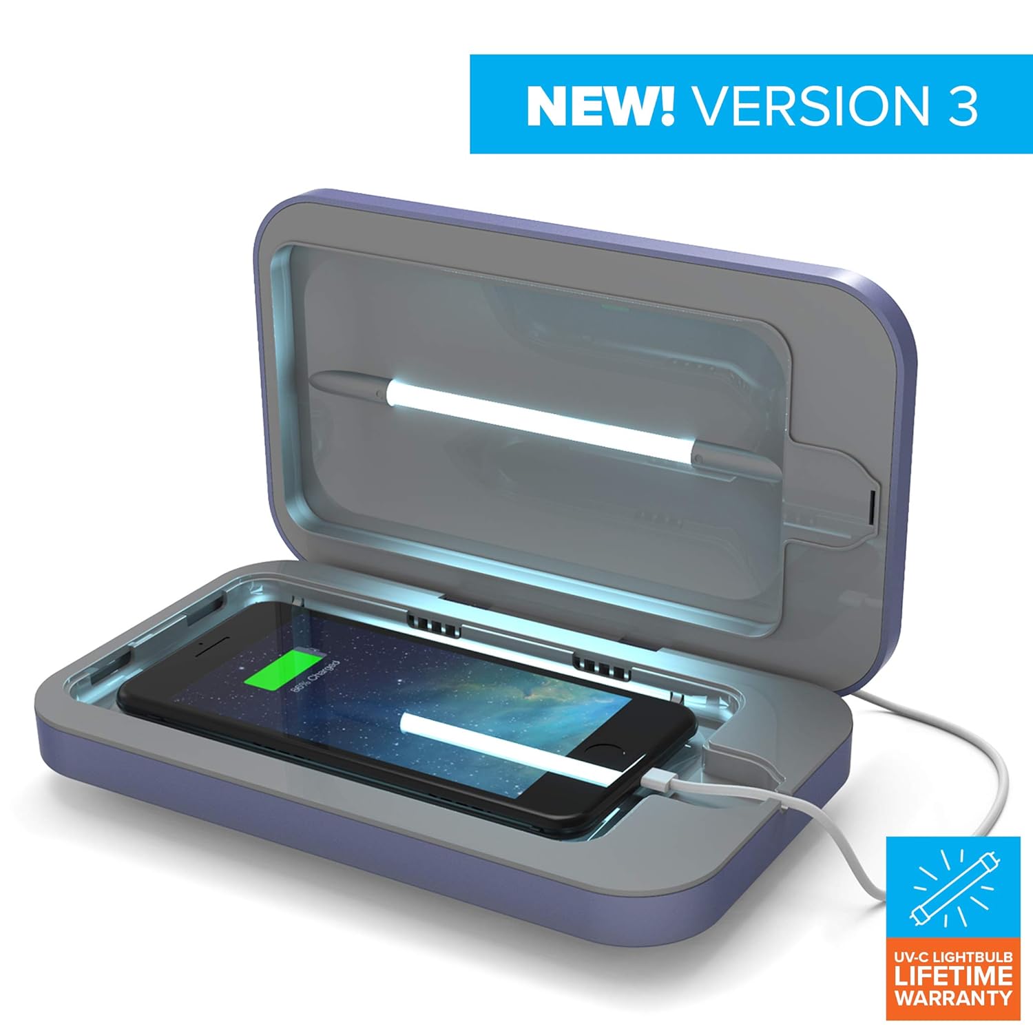 PhoneSoap 3.0 UV Sanitizer and Universal Phone Charger (Periwinkle 3.0, Single)