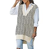 Viottiset Women's Oversized V Neck Knit Sweater Vest Tunic Sleeveless Pullover Top