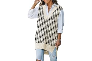 Viottiset Women's Oversized V Neck Knit Sweater Vest Tunic Sleeveless Pullover Top