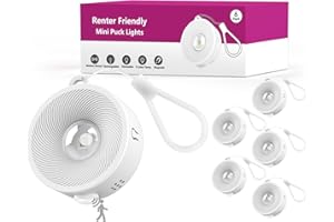 SKAIRIPA 2" Rechargeable Mini Puck Lights w/Lanyard, Renter Friendly Magnetic Stick On Battery Operated Lights, Wireless Motion Sensor Light Indoor for Closet, Wall, Shelves, Kitchen, Locker - 6Pack/White
