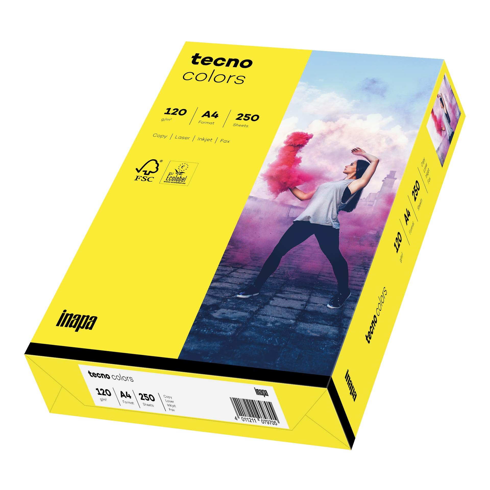 inapa Tecno Colours Coloured Printer Paper 120 g/m² A4 250 Sheets Yellow