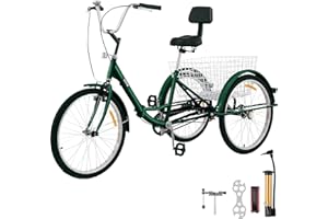 Bkisy Tricycle Adult 24'' Wheels Adult Tricycle 1-Speed 3 Wheel Bikes White for Adults Three Wheel Bike for Adults Adult Trike Adult Folding Tricycle Foldable 3 Wheel Bike for Adults