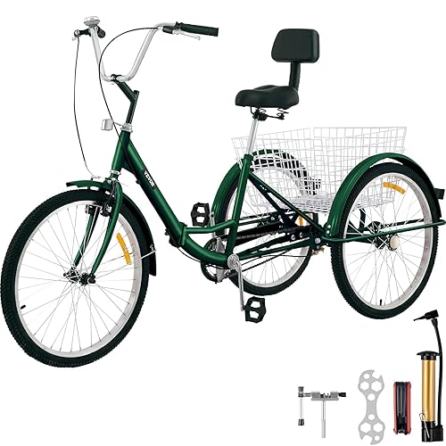 Bkisy Tricycle Adult 24'' Wheels Adult Tricycle 1-Speed Wheel