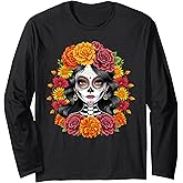 De Los Muertos La Catrina Day of Dead Sugar Skull Women Long Sleeve T-Shirt