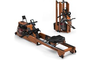 Water Rowing Machine for Home Use, WENOKER Wooden Foldable Rower Machine with Adjustable Monitor & Bluetooth APP, Large Water Tank & Comfortable Seat for Immersive Water Rower, 350LBS Weight Capacity