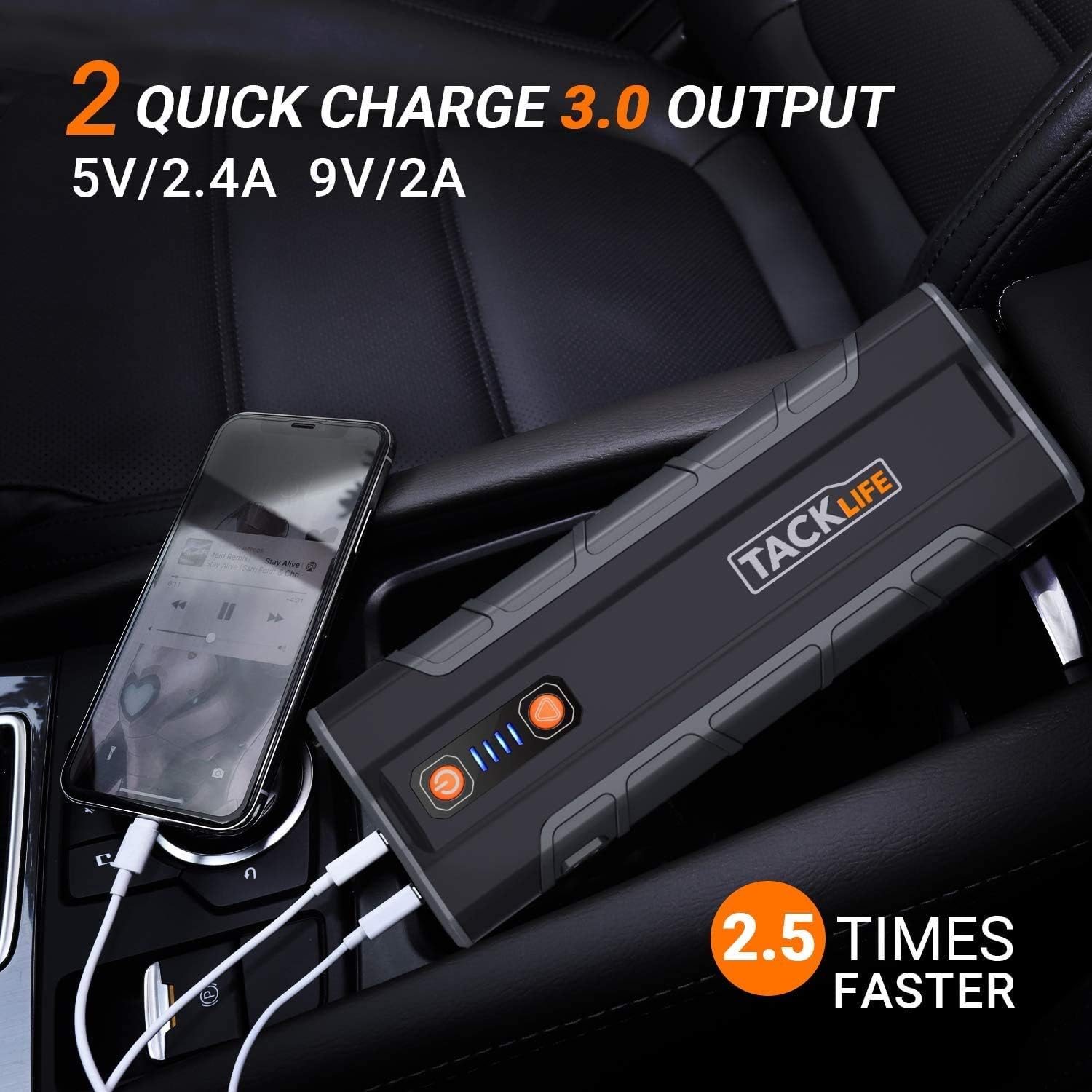 TACKLIFE T8 MAX Jump Starter - 1000A Peak 20000mAh, 12V Car Jumper (All Gas, up to 6.5L Diesel Engine), Auto Battery Booster, Portable Power Pack with Smart Jumper Cables, Storage Case (Black): Automotive