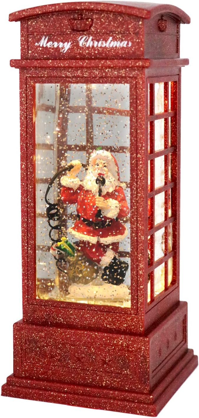 Snow Globes - Wondise Snow Globe with Timer, Battery Operated Telephone Booth Snow Globes Spinning Water and Swirling Glitter (Santa)