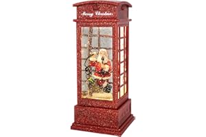 Wondise Snow Globe with Timer, Battery Operated Telephone Booth Snow Globes Spinning Water and Swirling Glitter (Santa)