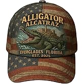 Unisex Retro Flag Alligator Alcatraz Funny Florida Everglades Art Casual Prints Cap