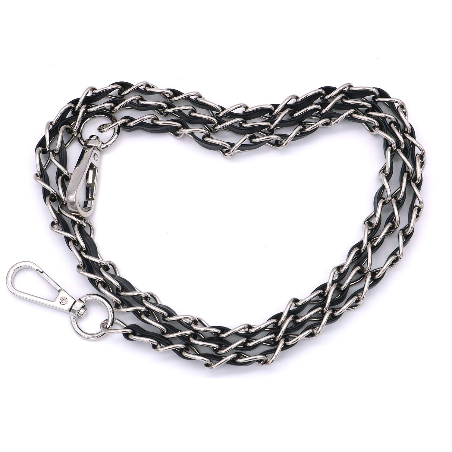 POFET Chain Strap with Black Leather Weave Replacement Leather Chain Strap for Evening Bag Cross-Body Bag Shoulder Bag Satchel DIY Purse Clutches 120CM