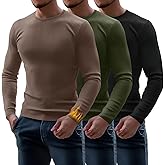 Riyiper 3 Pack Men's Ribbed Thermal Shirts Crew Neck Long Sleeve Tops Winter Stretchy Slim Basic Undershirt
