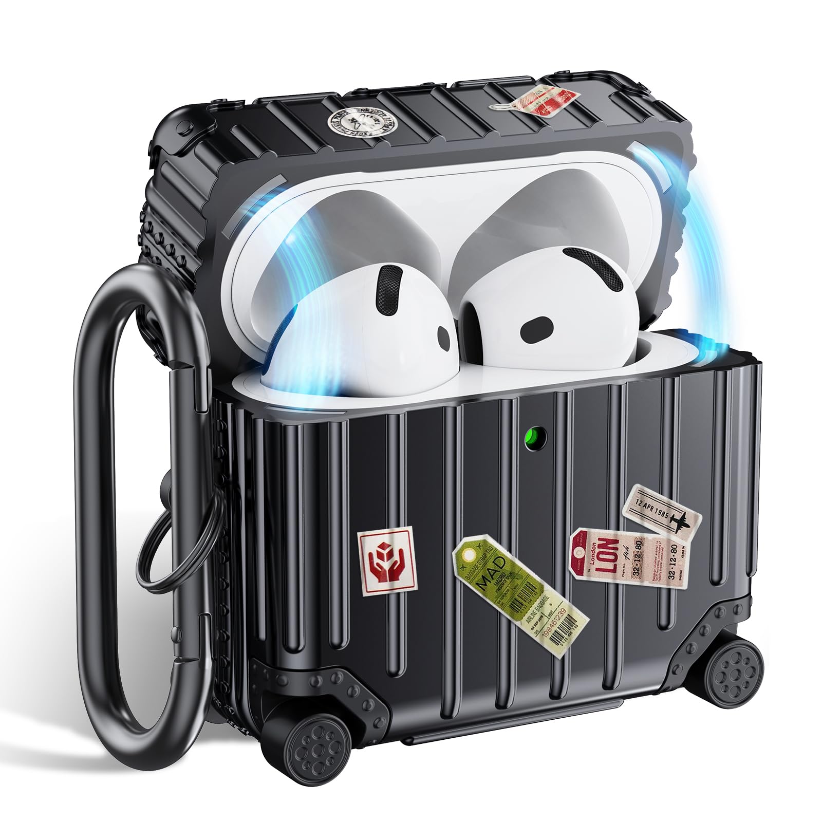 VISOOM Compatible With Airpods 4th Generation Case, Funny Suitcase Design Case for Airpods 4 pro Generation (2024), Cute Fashion Protective Hard Case for Women Men with Keychain, Black