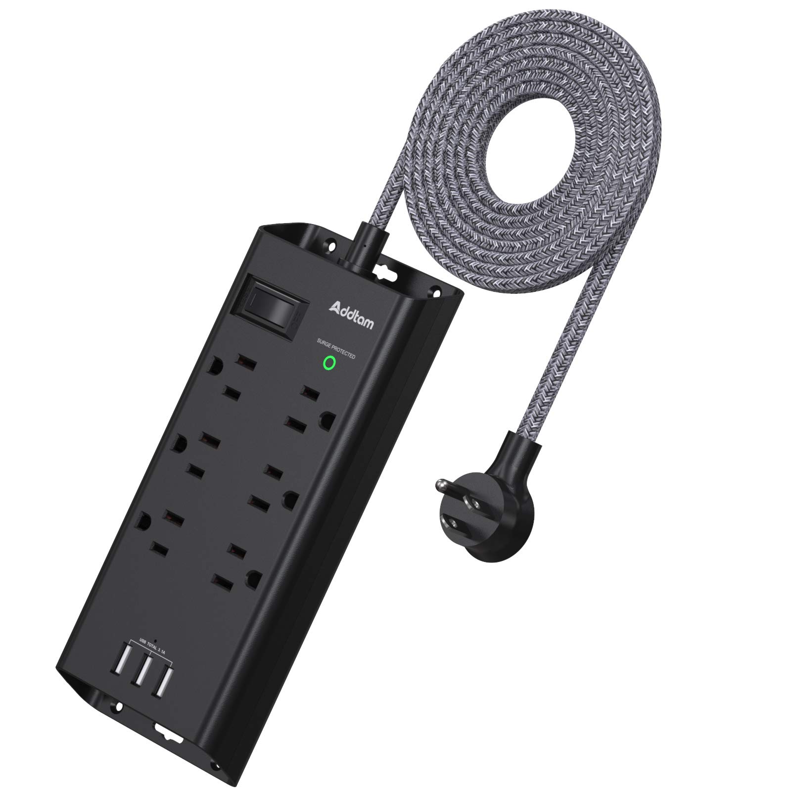 Power Strip Surge Protector, Addtam 6 Outlets and 3