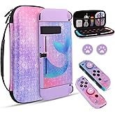 homicozy Purple Mermaid Hard Carrying Case for Nintendo Switch,Soft TPU Protective Case Cover with Portable Travel Case Compatible with Nintendo Switch for Girls