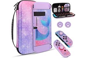 homicozy Purple Mermaid Hard Carrying Case for Nintendo Switch,Soft TPU Protective Case Cover with Portable Travel Case Compatible with Nintendo Switch for Girls