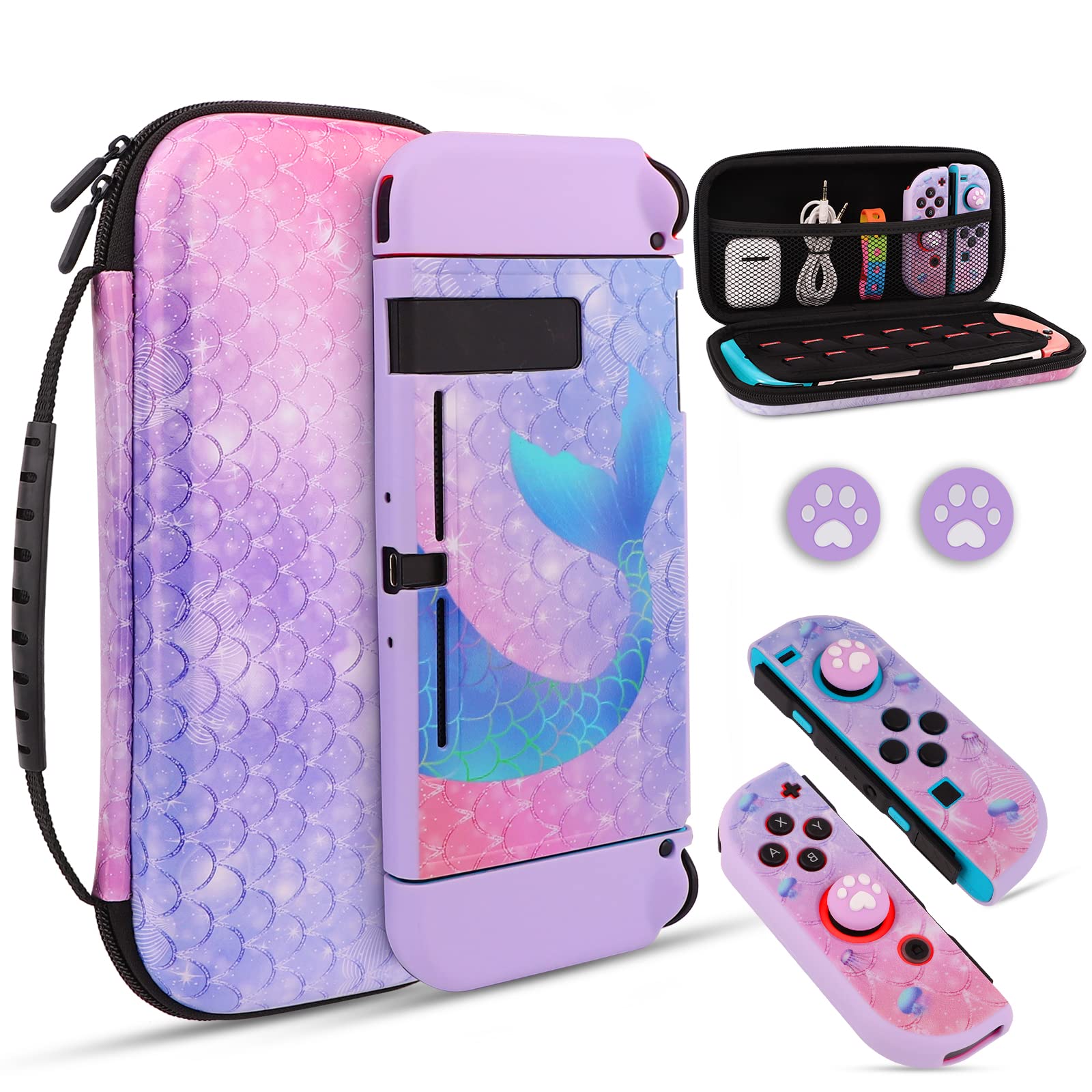 Photo 1 of homicozy Purple Mermaid Hard Carrying Case for Nintendo Switch,Soft TPU Protective Case Cover with Portable Travel Case Compatible with Nintendo Switch for Girls