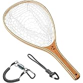 BasicGear Wooden Fly Fishing Landing Net, 24 Inch Trout Net, Magnet System | with Beautiful Walnut &amp; Cherry Wood Frame, Rubber Mesh Catch and Release Net for Streams, Rivers, Lakes