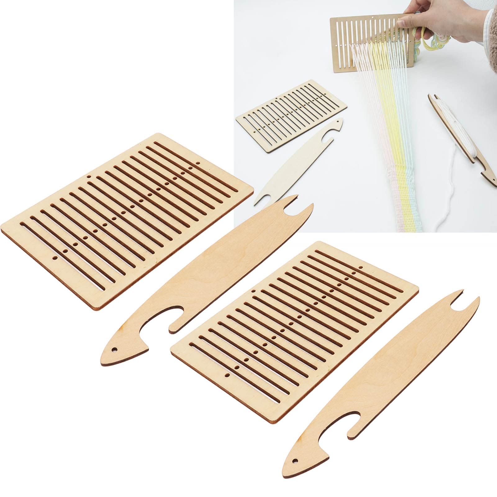 Fyearfly Weaving Loom Kit, 2 Sets Wooden Knitting Machine, DIY Making Educational Interesting Weaving Loom,Hand Knitted Woven Set for Kids Adults Beginners