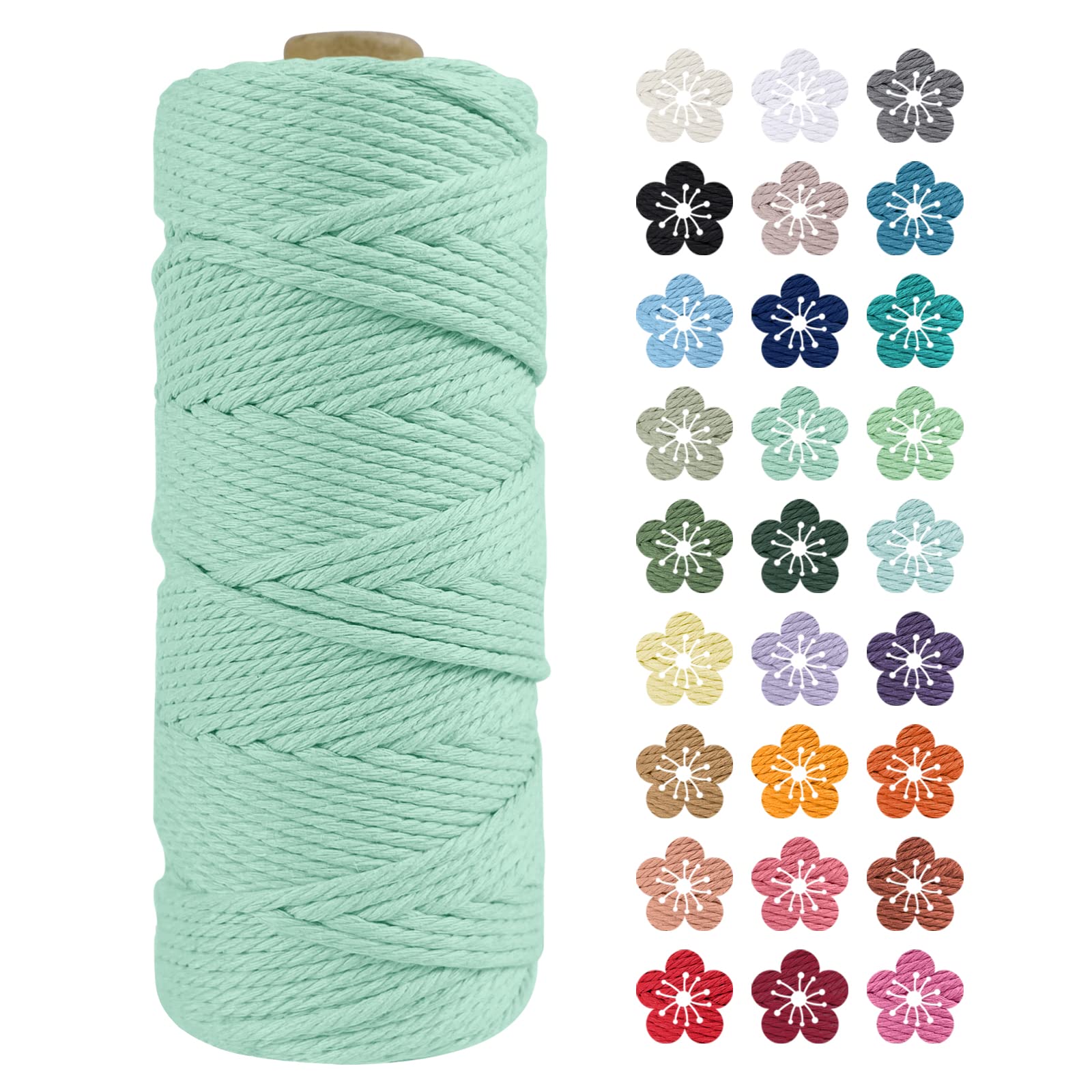 LEREATI Macrame Cord 2mm x 100m, Thick Macrame Rope Natural Cotton Rope Craft String, 3 Strand Twisted Cotton Cord Yarn for DIY Plant Hanger, Wall Hanging, Christmas Decoration (Light green)