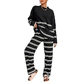 LILLUSORY 2 Piece Sets for Women 2025 Fall Outfits Two Piece Lounge Sets Sweatsuits Striped Knit Sweater Clothes Fashion