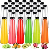 Tanlade 100 Pcs Plastic Juice Bottles with Caps Empty Reusable Beverage Containers Clear Disposable Drink Bottles with Black Tamper Evident Lids for Juicing Smoothie Beverages Fridge(16 oz)