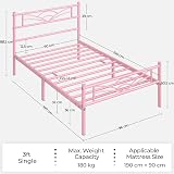 Yaheetech 3ft Single Bed Metal Slatted Frame Cloud Headboard Pink view 9