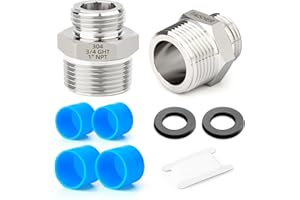 TAISHER 2PCS 304 Stainless Steel Garden Hose Adapter, 3/4" GHT Male x 1" NPT Male Garden Hose Connector With Washers