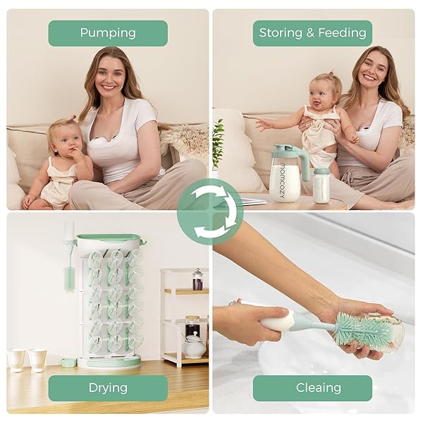 MOMCOZY BABY BOTTLE DRYING RACK FOR 18 BOTTLES, SPACE SAVING COUNTERTOP VERTICAL RACK FOR BABY ACCESSORIES & PUMP PARTS, DETACHABLE TRAVEL DRYING RACK WITH BRUSH HOLDER