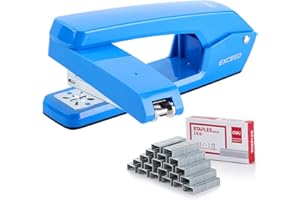 Deli/EZWORK Swing-Arm Swivel Stapler, 25 Sheets Capacity, 360 Degree Rotate Desk Staplers with 1000 Staples for Booklet or Book Binding, Blue