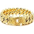 COOLSTEELANDBEYOND Mens Steel Vintage Fancy Curb Chain Bracelet with Tribal Tattoo Pattern, Retro Style, Masculine