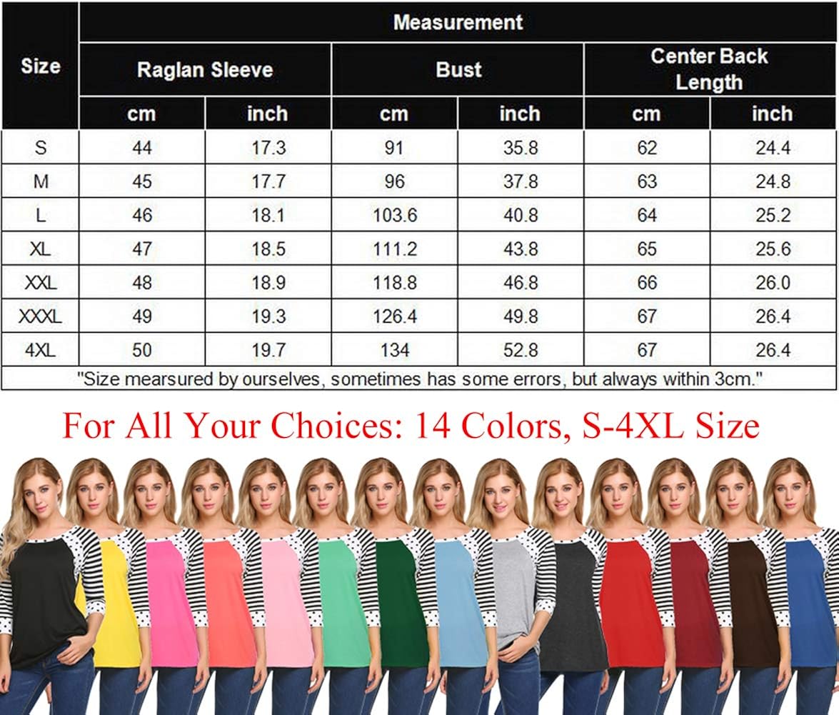 Zeagoo Women's Polka Dots Shirt Striped 3/4 Sleeve Casual Scoop Neck Tops Tee S-XXXL: Clothing