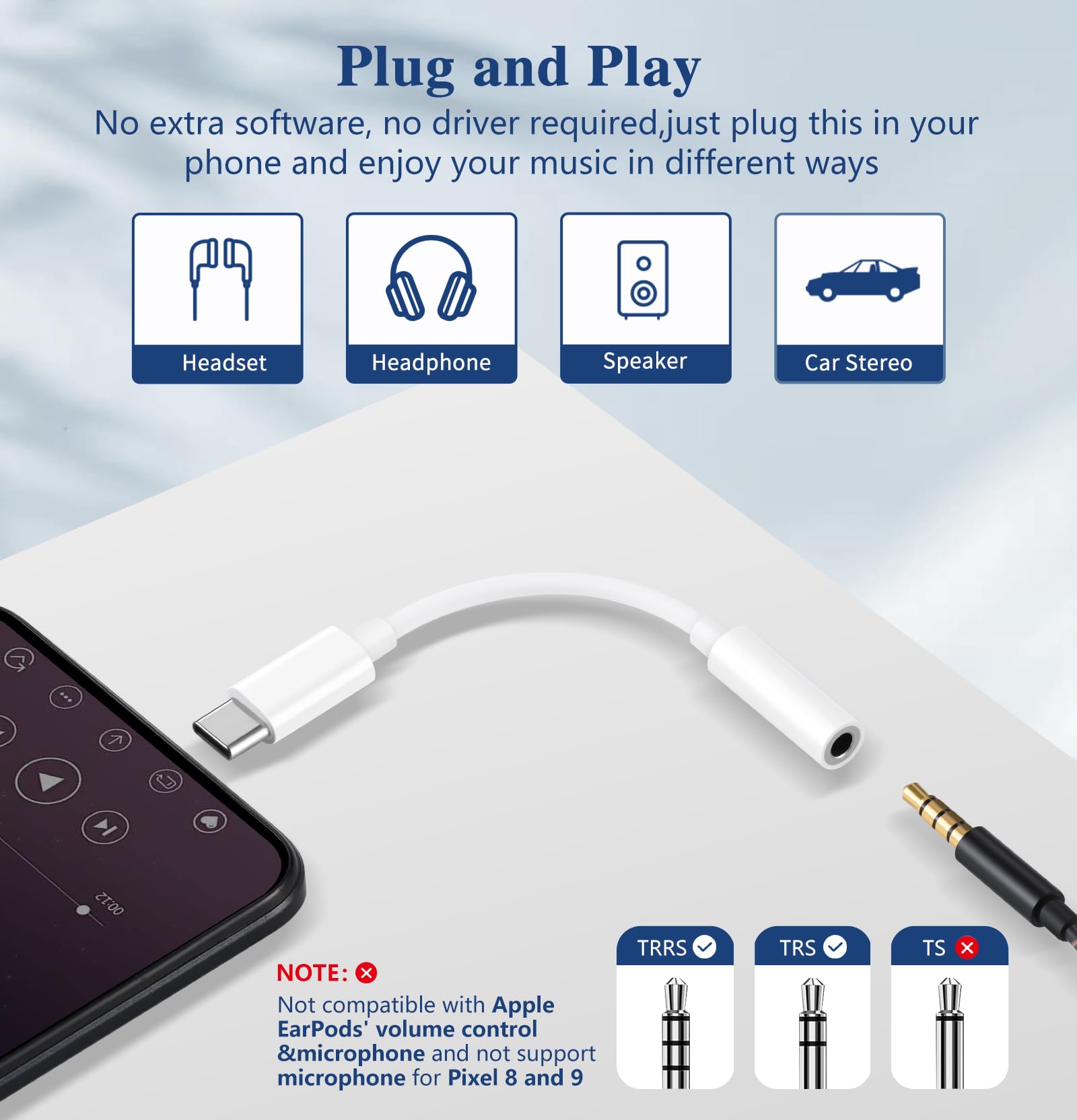 USB C to 3.5mm Audio Adapter - Headphone Jack Adapter for iPhone 16/16 Pro/15/15 Pro/Pro Max/Plus, Type C Aux Dongle Cable Cord Compatible with iPad, MacBook, Samsung Galaxy S24/S23/S22/S21Ultra