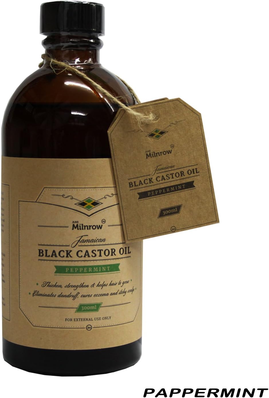 June Milnrow Peppermint Jamaican BLACK CASTOR OIL 100% Pure Oil For Hair Growth & Hair loss Treatment 300 Ml/ 10.56 oz