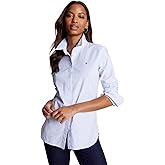 Tommy Hilfiger Womens Classic Button-down-shirts, (2024 Collection) Striped Seldom Blue/Bright White., X-Large US