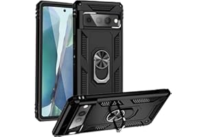 Yarxiawin Phone Case for Google Pixel 7 Pro with Ring Holder Magnetic 360° Metal Kickstand Black, Rugged Shield Heavy Duty Co