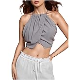 MakeMeChic Women's Wrap Crop Halter Tops Tie Back Sleeveless Strap Summer Casual Crop Top