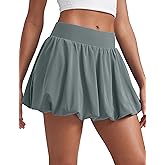 CRZ YOGA High Waisted Bubble Tennis Skirts for Women - Mini Casual Ruffled Hem Lined Balloon Skort with Pockets