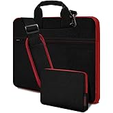 Hseok Laptop Shoulder Bag 15.6-16 inch Case, Durable Shockproof Protective Computer Carrying Briefcase with Multi-Pockets and Strap Compatible with Most 15 15.6 16 inch Notebooks,Black-red
