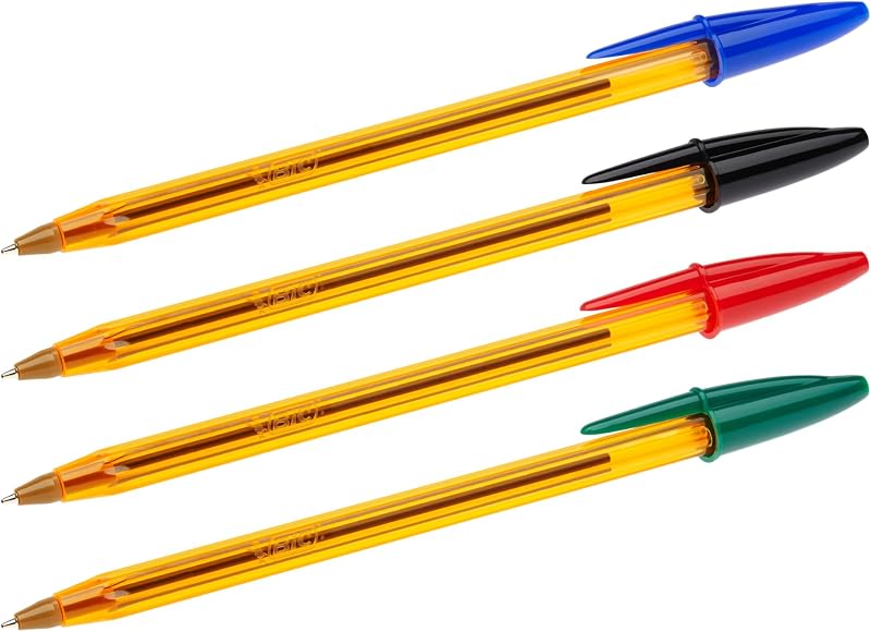 Cristal Original Stylos-Bille Pointe Fine (0,8 mm) - Couleurs Assorties, Corps Orange, Boîte de 27