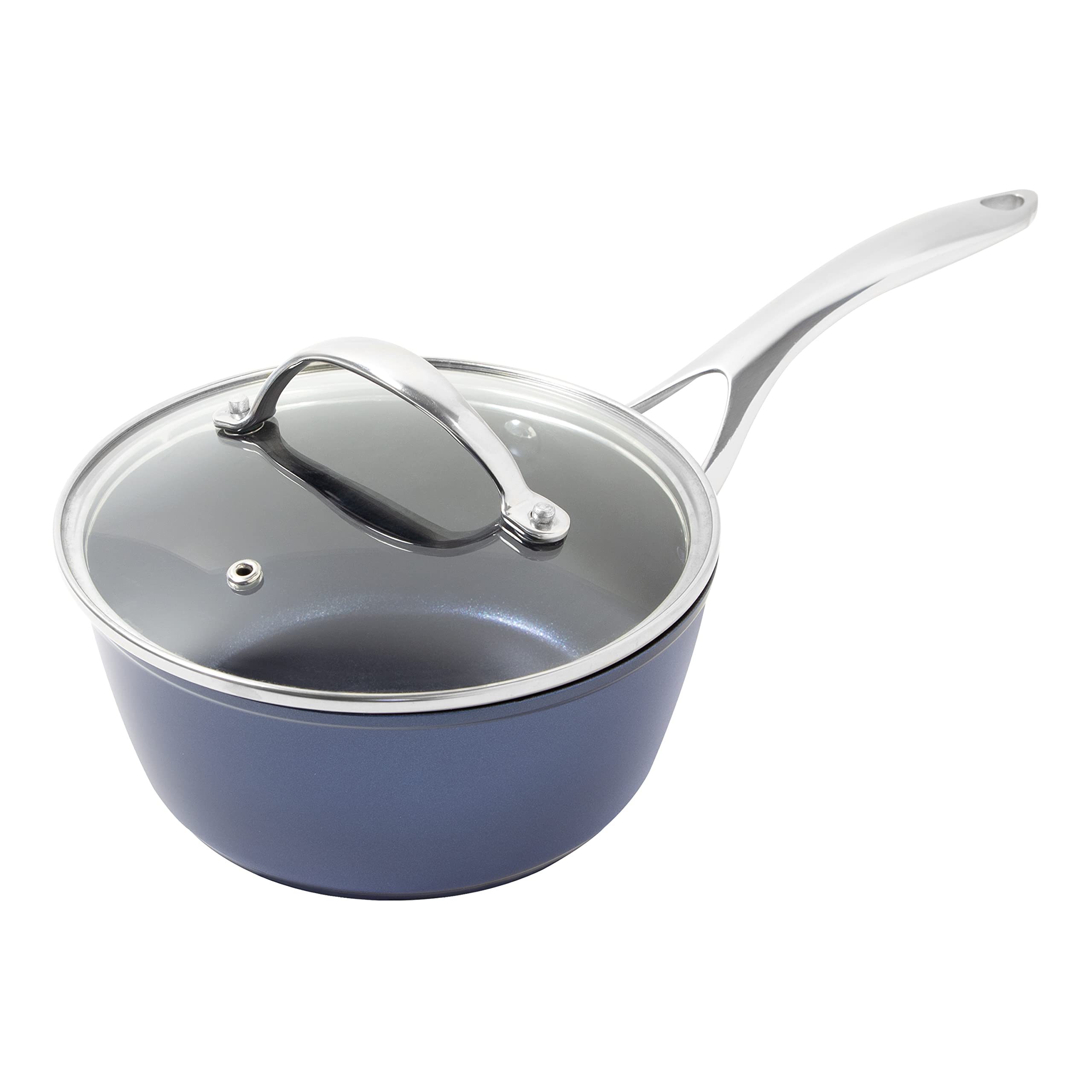 Blackmoor 67459 Blue Pro 18cm Saucepan with Lid/Non-Stick, High-Shine 5-Layer Hybrid Stone Coating/Forged Aluminium Construction/Cool Touch Stainless Steel Handle/Ovenproof Up to 220°C