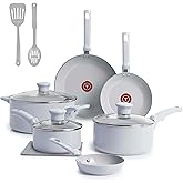T-Fal Refresh Ceramic Nonstick Cookware Set, 12-Piece Nonstick Cookware, Oven Safe to 350°F, Stockpot, Griddle, Frying Pans, Utensils, Ceramic Pots and Pans Set, Blue